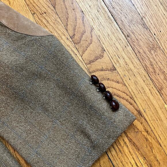 Lauren Ralph Lauren Blazer Mens 44R Wool Herringbone Elbow Patch Brown Suit Coat - Picture 3 of 12